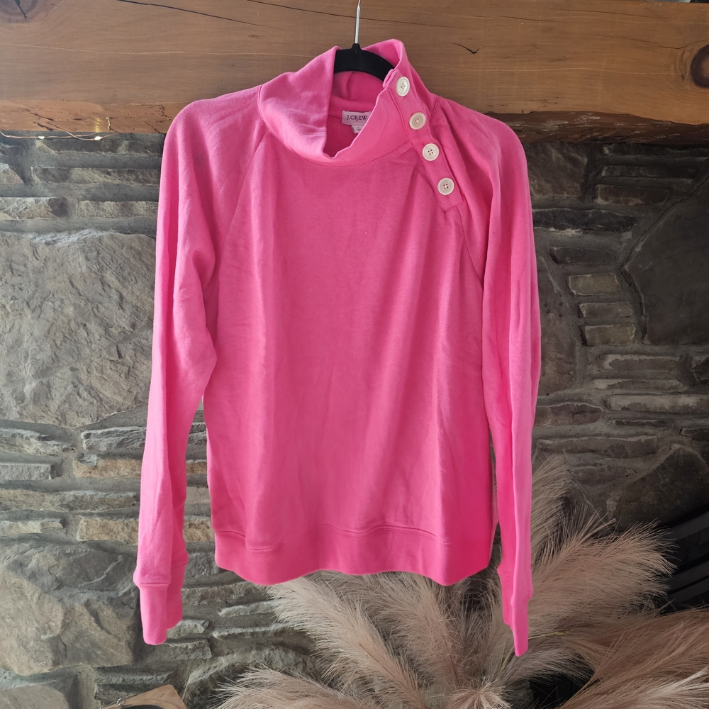 J Crew Bright Pink Cowl Neck Sweater with Button Accents